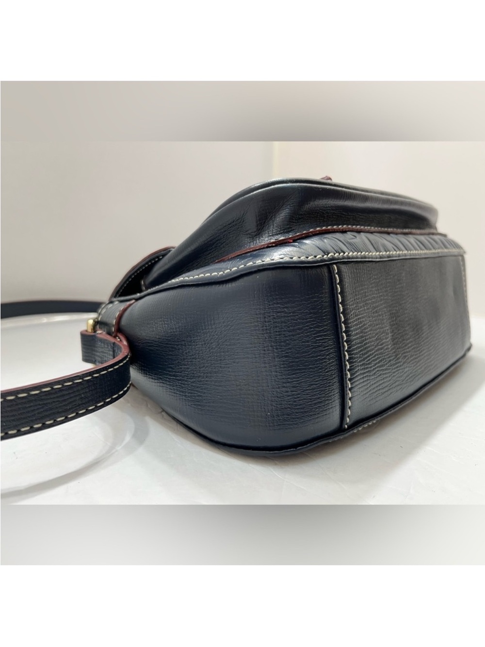 Dooney & Bourke Navy Graffica Safari Embossed Leather Buckle Crossbody - Picture 3 of 15